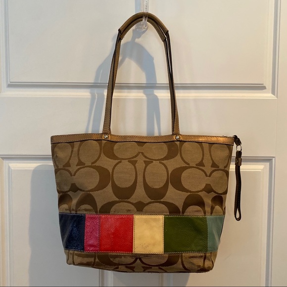 coach khaki signature legacy stripe handbag - Picture 2 of 4